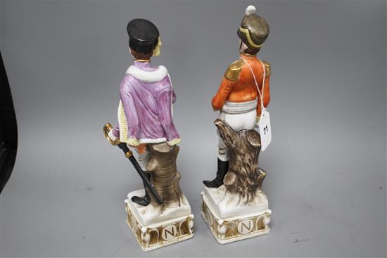 Two porcelain figures of Napoleonic soldiers, 32 and 34cm